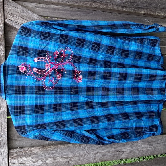 Western Blue Plaid with Crystal Snaps - Picture 4 of 7